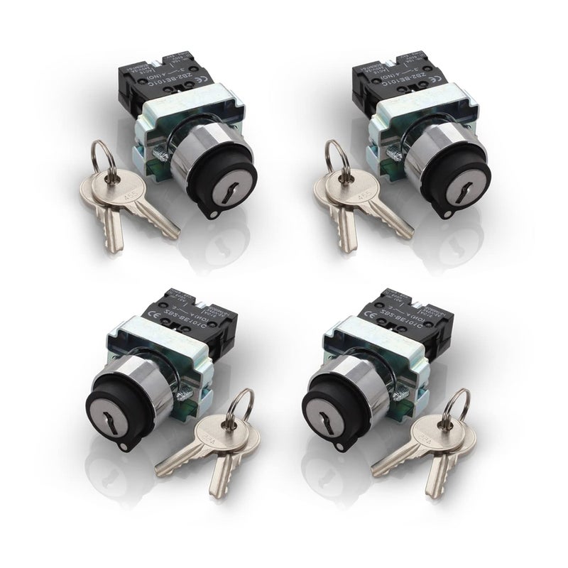 SHOPCORP 2 Position Maintained Selector Rotary Key Switch - Self-Lock Switch, 22mm Mounting Hole Size, 1NO Control Function, 415V Voltage and 10A Contact Current - XB2-BG21 Model (4 Pack) - Image 1